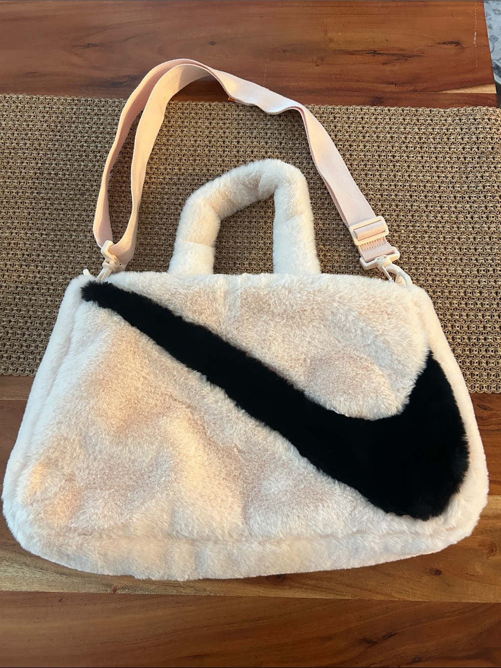 Nike Sportswear Faux Fur Tote in Guava Ice
